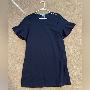 Draper James Navy dress with button detail and ruffle sleeves